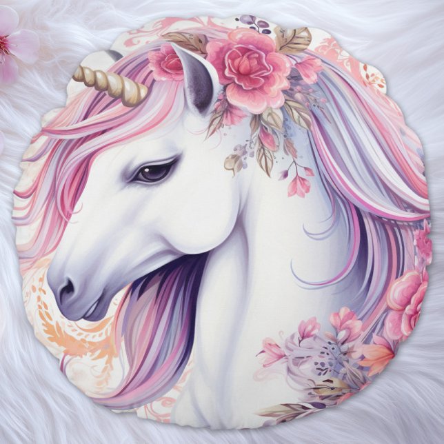 Coussins Ronds Elegant Floral Unicorn Magic (Créateur téléchargé)