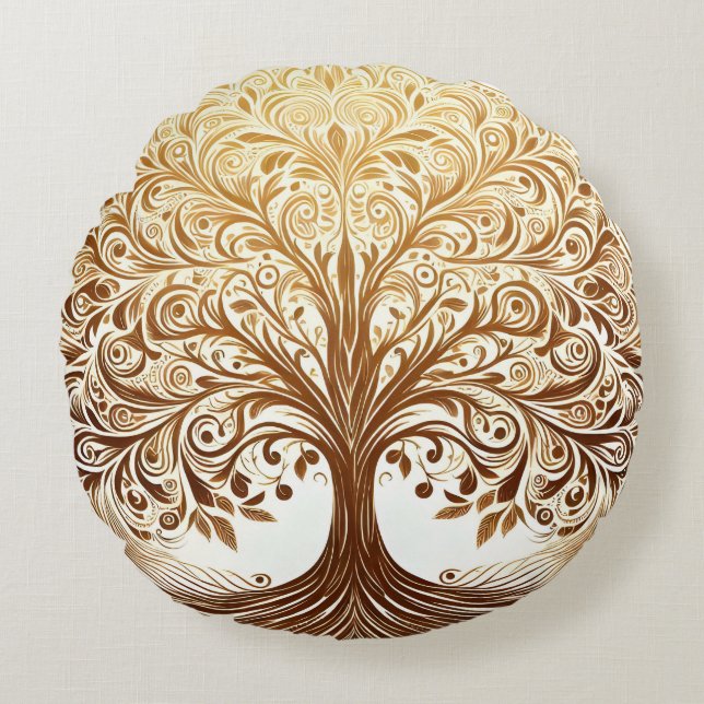 Coussins Ronds Elegant Gold Tree of Life Spiritual Zen (Devant)