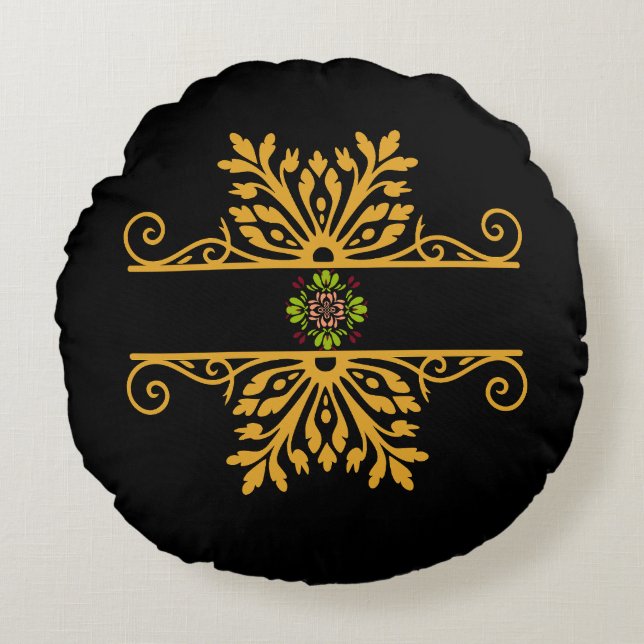 Coussins Ronds Elegant Golden Floral Ornament Baroque Style (Devant)
