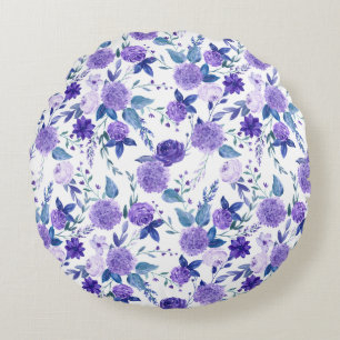 Coussins Ronds Élégant Lilac Violet Floral Sur Blanc