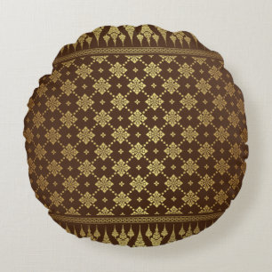 Coussins Ronds Elégant Luxury Gold et Brown Damask égyptien
