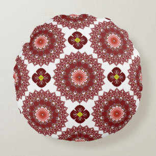 Coussins Ronds Élégant Mandala Géométrique Rouge Textile de Lit &