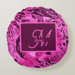Coussins Ronds Élégant marbre rose audacieux Monogramme Typograph