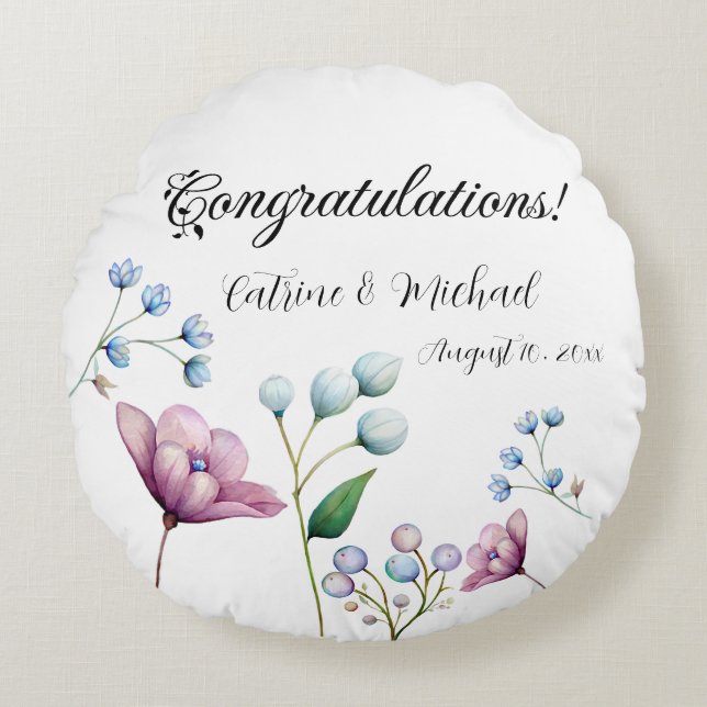 Coussins Ronds Élégant Mariage Floral Soft Botanical Romance (Devant)