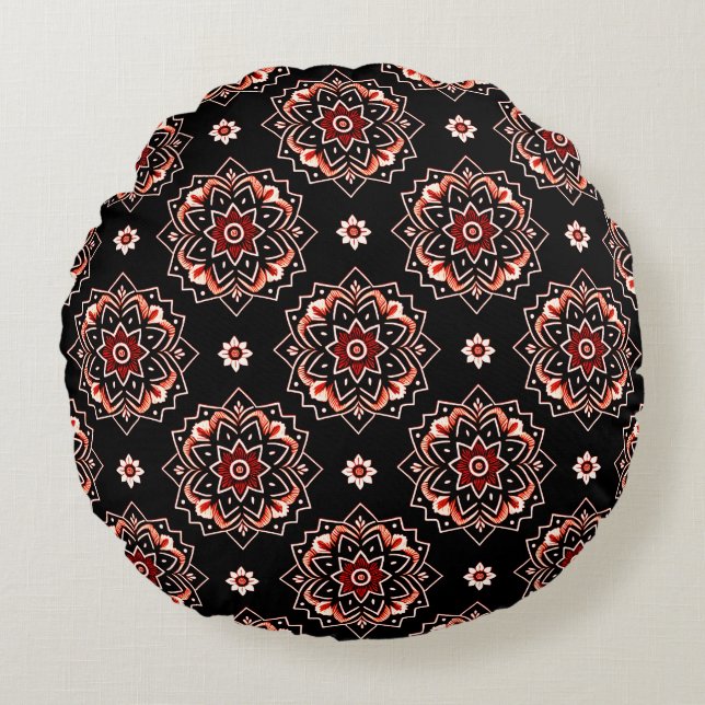 Coussins Ronds Élégant modèle floral Mandala Boho (Devant)
