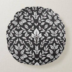 Coussins Ronds Élégant Motif à feuilles noires et blanches