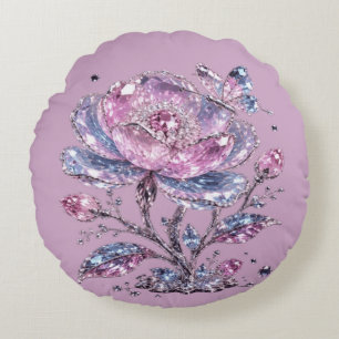 Coussins Ronds Élégant motif botanique rose poudré