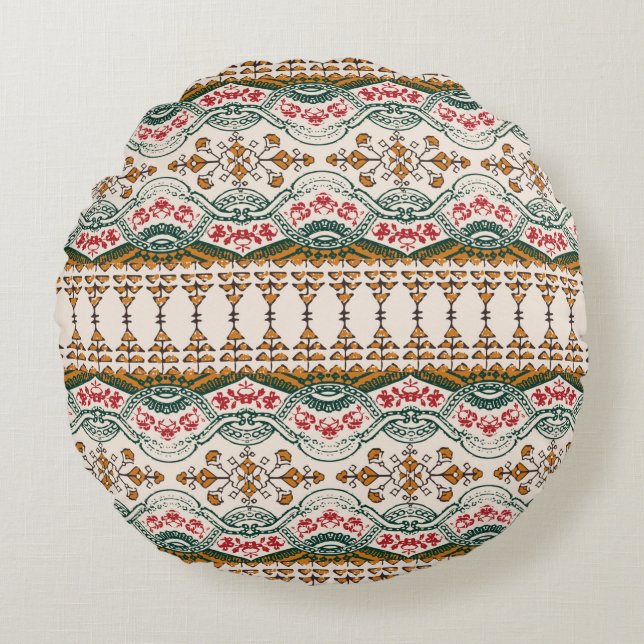 Coussins Ronds élégant motif de frontière ethnique avec boho fleu (Devant)