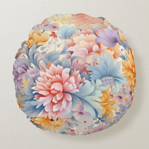 Coussins Ronds Élégant motif floral coloré Japon Art