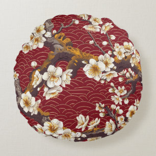 Coussins Ronds Élégant Motif sans couture en fleur de cerisier (1