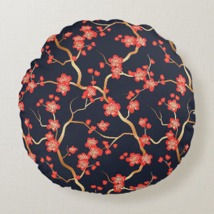 Coussins Ronds Élégant Motif sans couture en fleur de cerisier (3