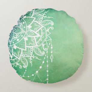 Coussins Ronds Elégant Ornate Zen Mandala Rosette Tons verts