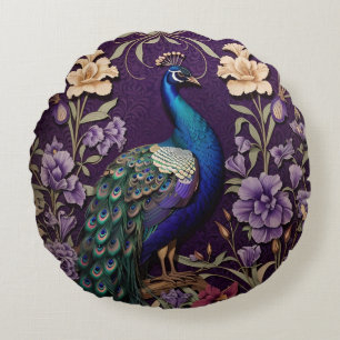 Coussins Ronds Elégant Peacock Sur Purple William Morris Inspiré