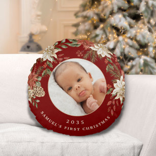 Coussins Ronds Élégant Photo du Premier Noël de Bébé