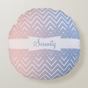 Coussins Ronds Elégant quartz rose bleu pastel Chevron Nom