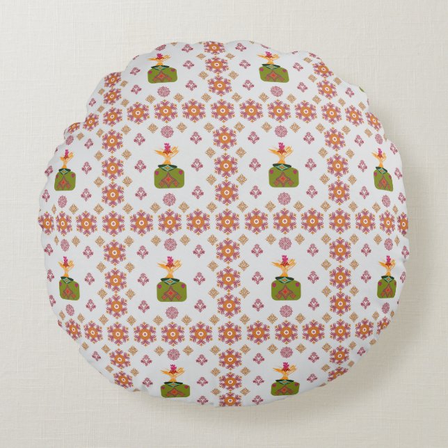 Coussins Ronds Elegant Red Mandala Geometric Bedroom & Home Texti (Devant)