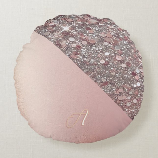 Coussins Ronds Elegant Rose Gold Monogram (Devant)