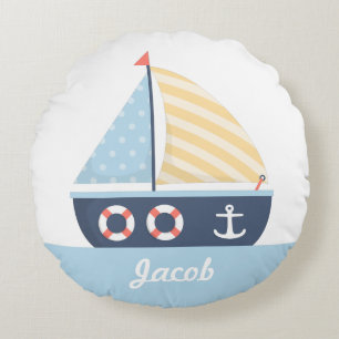 Coussins Ronds Elegant Sail boat Nautical Theme For Boys