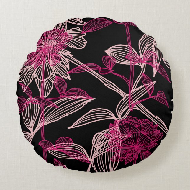 Coussins Ronds elegant seamless pattern with decorative pink rose (Devant)