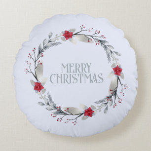 Coussins Ronds Élégant Silver Red Wreath Festive