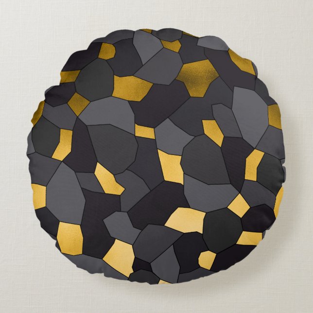 Coussins Ronds Elegant stylish gold grey and black mosaic (Devant)