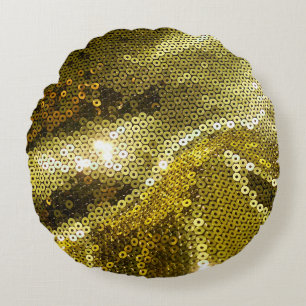 Coussins Ronds Élégant tissu pétillant à paillettes en gros plan.