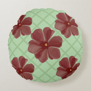 Coussins Ronds Élégant treillis floral bordeaux et vert sauge Pat