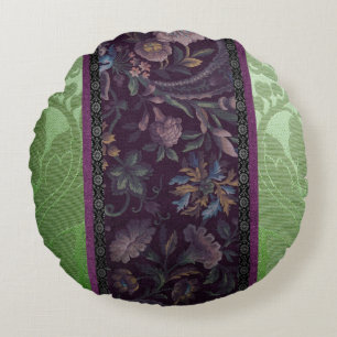 Coussins Ronds Elégant vert Vintage soie design floral