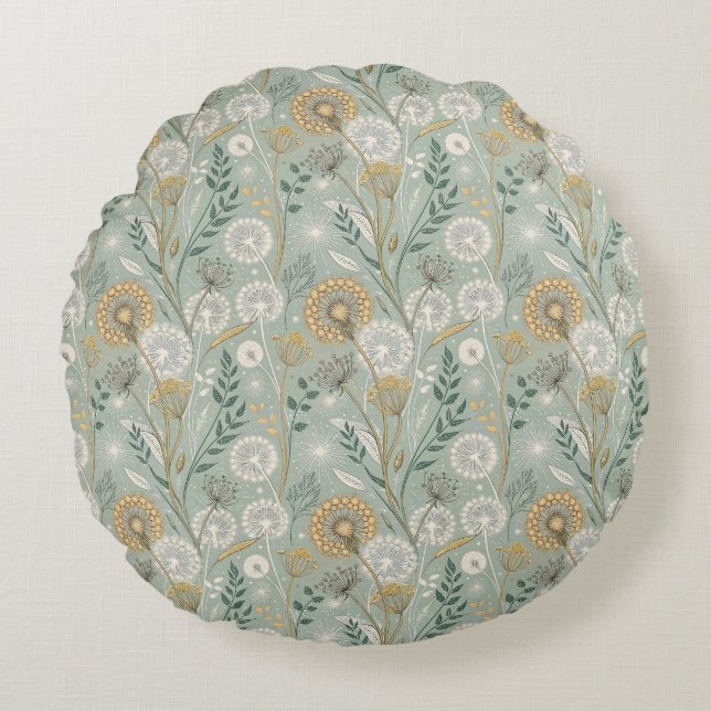 Coussins Ronds Elegant Vintage Botanical Dandelion (Devant)