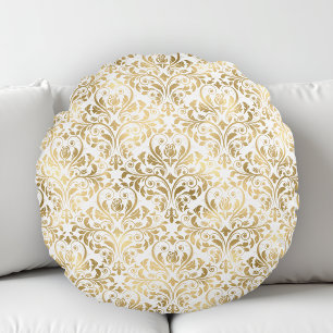 Coussins Ronds Elégant Vintage Damask Or Blanc