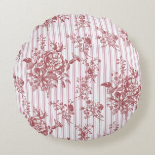 Coussins Ronds Élégant Vintage Rose Floral Ticking Rayures