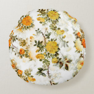 Coussins Ronds Elégant Vintage Shabby Chic Yellows Golds Florals