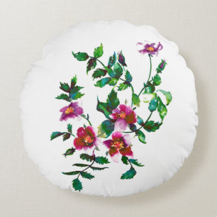 Coussins Ronds Elégante aquarelle moderne fleur sauvage rose fonc