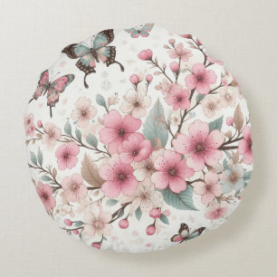 Coussins Ronds Élégante fleur de cerisier et patte florale de pap