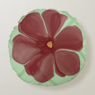 Coussins Ronds Élégante patte de treillis florale bordeaux et ver