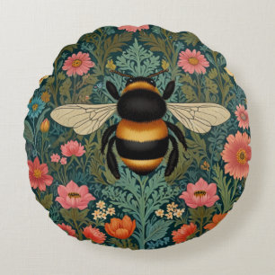 Coussins Ronds Élégantes florales de printemps bohème rétro abeil
