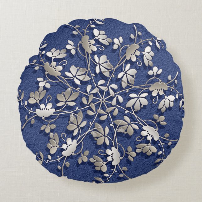 Coussins Ronds élément argenté floral (Devant)