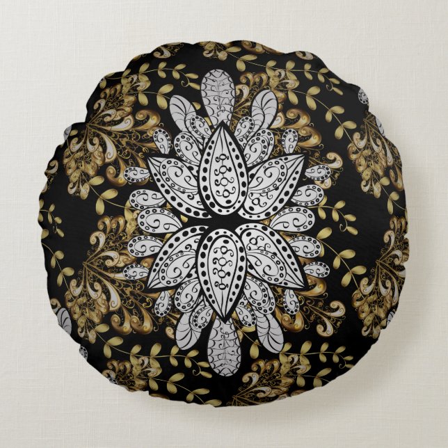Coussins Ronds Elément doré sur arrière - plan noir. Noir d'or f (Devant)