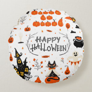 Coussins Ronds Eléments de design Halloween. Cliparts d'Hallowee