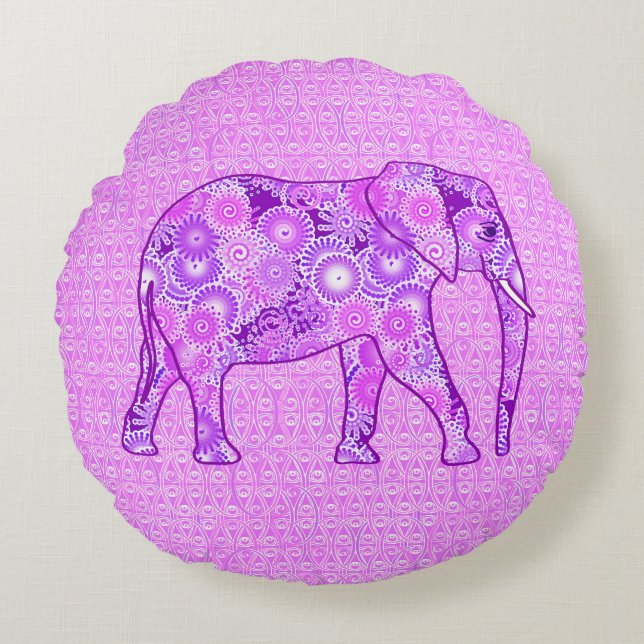Coussins Ronds Éléphale tourbillon fractal - violet et orchidée (Devant)