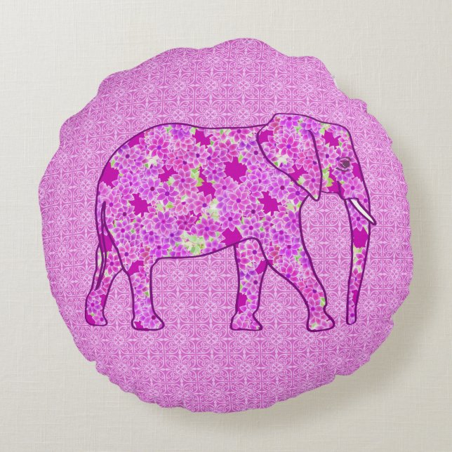 Coussins Ronds Eléphant à fleurs - orchidée et magenta (Dos)