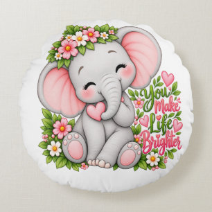 Coussins Ronds Éléphant de bébé floral mignon Vous rendez la vie