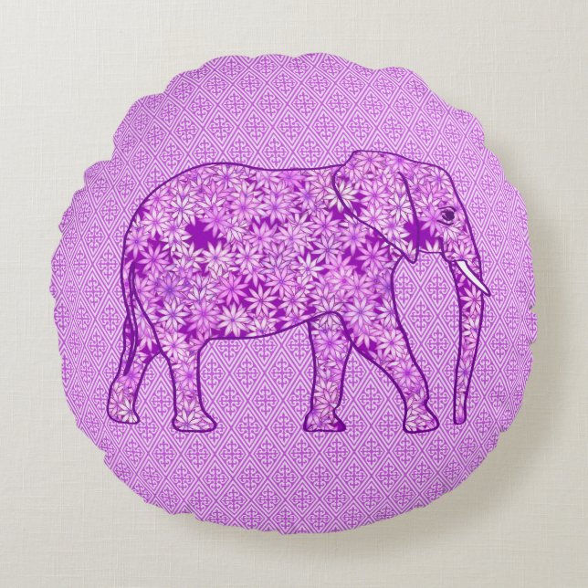 Coussins Ronds Éléphant de fleur - pourpre d'améthyste (Devant)