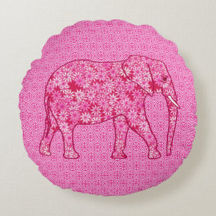 Coussins Ronds Éléphant de fleurs - rose fuchsia