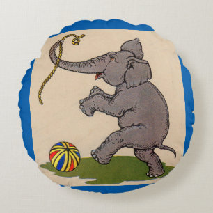 Coussins Ronds éléphant heureux jouant avec la corde et le ballon