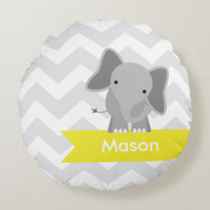 Coussins Ronds Éléphant jaune gris personnalisé de Chevron