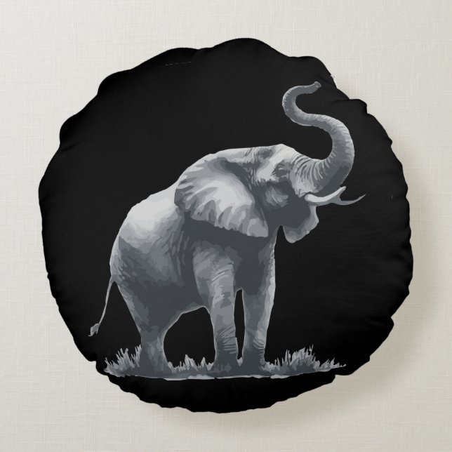 Coussins Ronds Eléphant majestueux avec tronc élevé gris noir (Dos)