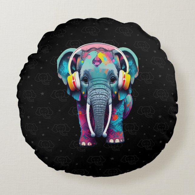 Coussins Ronds Eléphant mignon bébé avec casque (Devant)