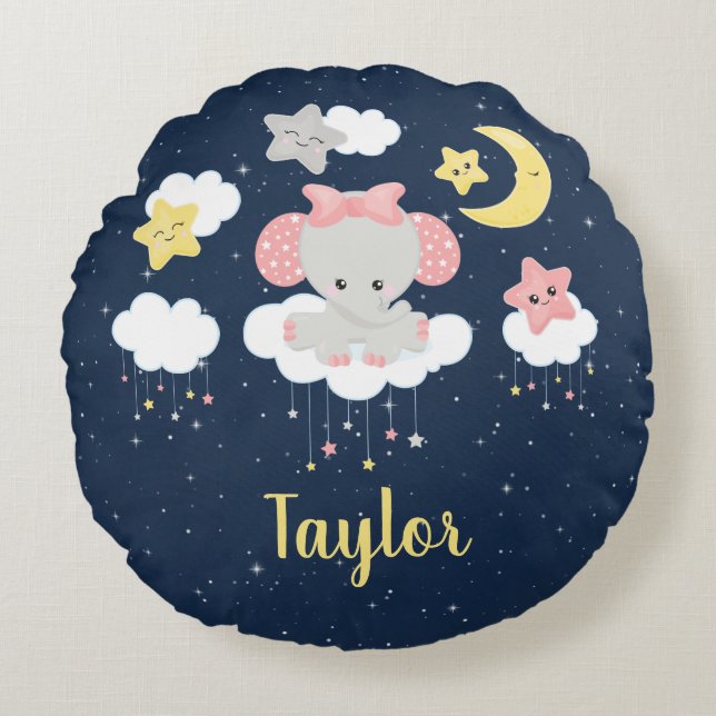 Coussins Ronds Elephant rose et marine (Devant)