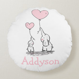 Coussins Ronds Eléphants personnalisés rose